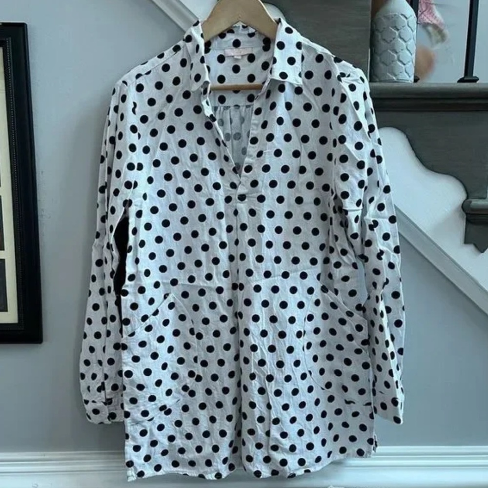 St.Tripez women’s linen white polka dit tunic XL L53-16